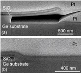 Cross-sectional SEM picture of samples with patterned SiO2 capping layer annealed